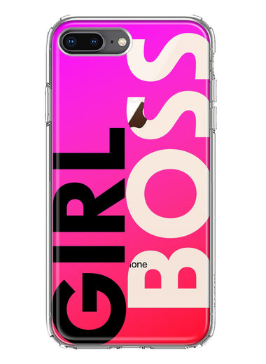 Apple iPhone 8 Plus Pink Clear Funny Text Quote Girl Boss Hybrid Protective Phone Case Cover