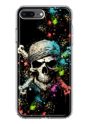 Apple iPhone 8 Plus Fantasy Paint Splash Pirate Skull Hybrid Protective Phone Case Cover