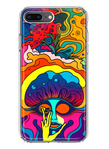 Apple iPhone 8 Plus Neon Rainbow Psychedelic Trippy Hippie Big Brain Hybrid Protective Phone Case Cover