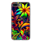 Apple iPhone 8 Plus Neon Rainbow Psychedelic Trippy Hippie Daisy Flowers Hybrid Protective Phone Case Cover