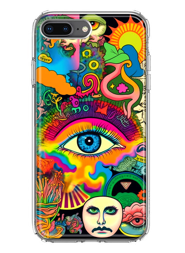 Apple iPhone 8 Plus Neon Rainbow Psychedelic Trippy Hippie Multiple Eyes Hybrid Protective Phone Case Cover