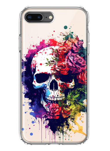 Apple iPhone 8 Plus Fantasy Skull Red Purple Roses Hybrid Protective Phone Case Cover