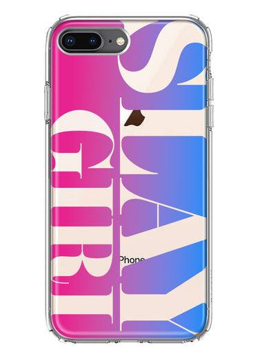 Apple iPhone 8 Plus Pink Blue Clear Funny Text Quote Slay Girl Hybrid Protective Phone Case Cover