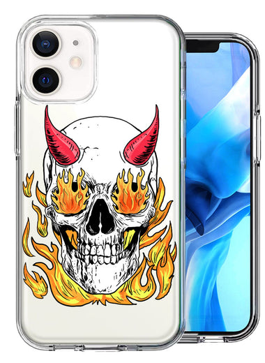 Apple iPhone 11 Flamming Devil Skull Design Double Layer Phone Case Cover