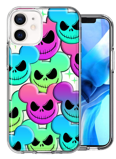 Apple iPhone 15 Plus Bright Rainbow Nightmare Skulls Spooky Season Halloween Design Double Layer Phone Case Cover