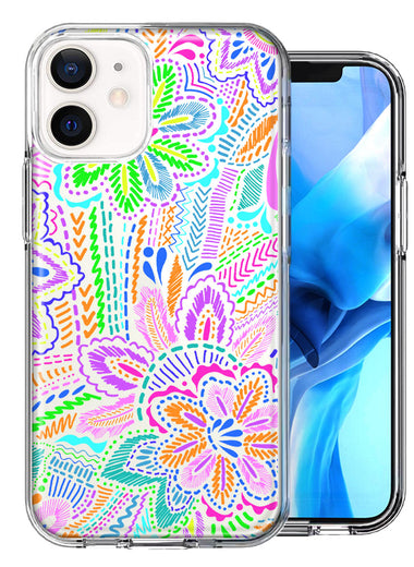 Apple iPhone 11 Colorful Summer Flowers Doodle Art Design Double Layer Phone Case Cover