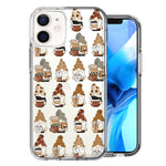 Apple iPhone 12 Mini Cute Morning Coffee Lovers Gnomes Characters Drip Iced Latte Americano Espresso Brown Double Layer Phone Case Cover