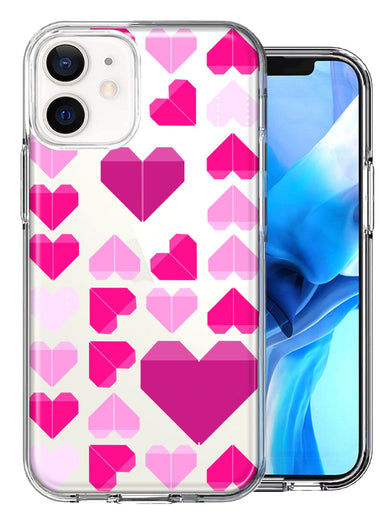 Apple iPhone 11 Pink Purple Origami Valentine's Day Polkadot Hearts Design Double Layer Phone Case Cover