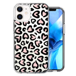 Apple iPhone 12 Cute Pink Leopard Print Hearts Valentines Day Love Double Layer Phone Case Cover