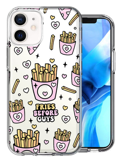 Apple iPhone 12 Mini Cute Valentine Pink Love Hearts Fries Before Guys Double Layer Phone Case Cover
