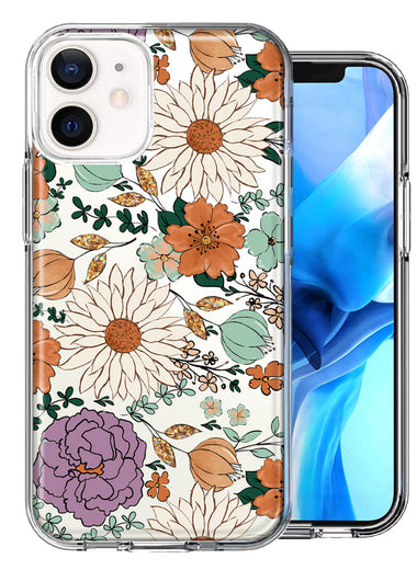 Apple iPhone 12 Mini Feminine Classy Flowers Fall Toned Floral Wallpaper Style Double Layer Phone Case Cover