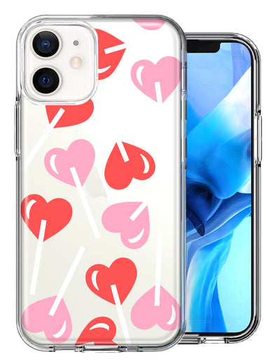 Apple iPhone 12 Mini Heart Suckers Lollipop Valentines Day Candy Lovers Double Layer Phone Case Cover