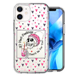 Apple iPhone 12 Pink Dead Valentine Skull Frap Hearts If I had Feelings They'd Be For You Love Double Layer Phone Case Cover