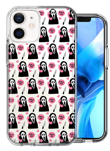 Apple iPhone 12 Mini Pink Horror Valentine Character Ghostface Boyfriend Call Me Hearts Double Layer Phone Case Cover