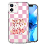 Apple iPhone 12 Retro Pink Checkered XOXO Vintage 70s Style Hippie Valentine Love Double Layer Phone Case Cover