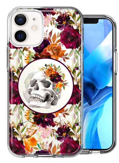 Apple iPhone 12 Mini Romance Is Dead Valentines Day Halloween Skull Floral Autumn Flowers Double Layer Phone Case Cover