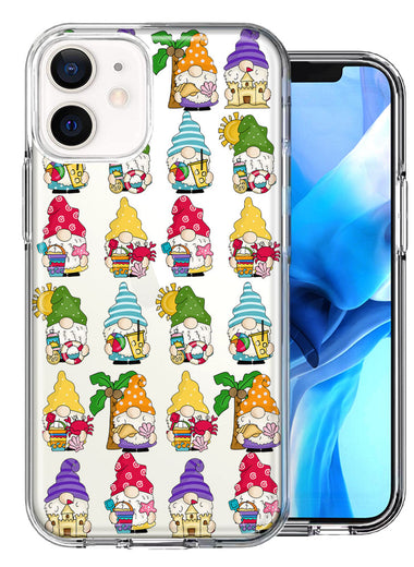 Apple iPhone 12 Mini Summer Beach Cute Gnomes Sand Castle Shells Palm Trees Double Layer Phone Case Cover
