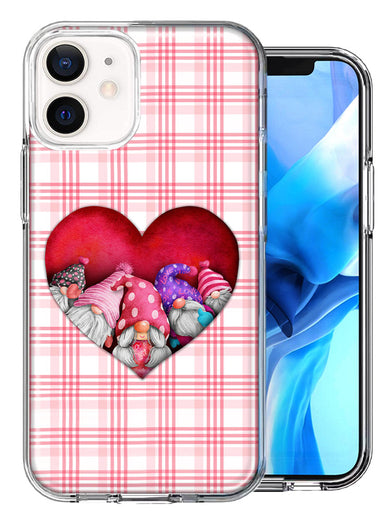 Apple iPhone 11 Valentine's Day Garden Gnomes Heart Love Pink Plaid Double Layer Phone Case Cover