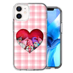 Apple iPhone 11 Valentine's Day Garden Gnomes Heart Love Pink Plaid Double Layer Phone Case Cover