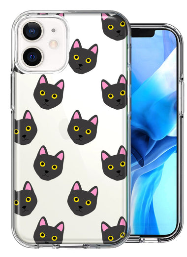 Apple iPhone 12 Black Cat Polkadots Design Double Layer Phone Case Cover
