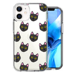 Apple iPhone 12 Black Cat Polkadots Design Double Layer Phone Case Cover