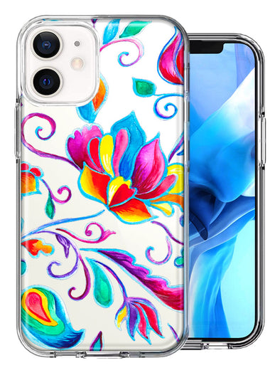 For Apple iPhone 12 Mini Bright Colors Rainbow Water Lilly Floral Phone Case Cover