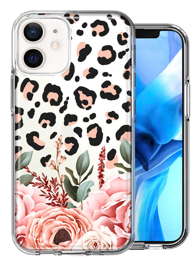 For Apple iPhone 12 Mini Classy Blush Peach Peony Rose Flowers Leopard Phone Case Cover
