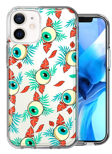 Apple iPhone 11 Halloween Creepy Tropical Eyeballs Design Double Layer Phone Case Cover