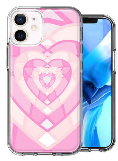 Apple iPhone 11 Pink Gem Hearts Design Double Layer Phone Case Cover