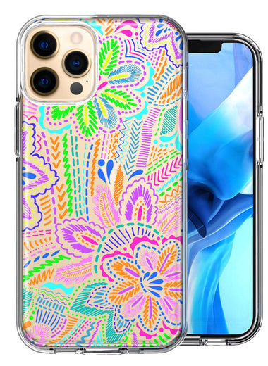 Apple iPhone 11 Pro Max Colorful Summer Flowers Doodle Art Design Double Layer Phone Case Cover