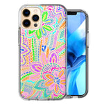 Apple iPhone 11 Pro Max Colorful Summer Flowers Doodle Art Design Double Layer Phone Case Cover