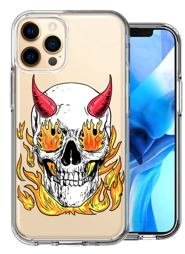 Apple iPhone 12 Pro Flamming Devil Skull Design Double Layer Phone Case Cover