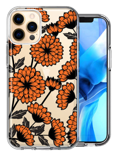Apple iPhone 11 Pro Orange Chrysanthemum Flowers Design Double Layer Phone Case Cover