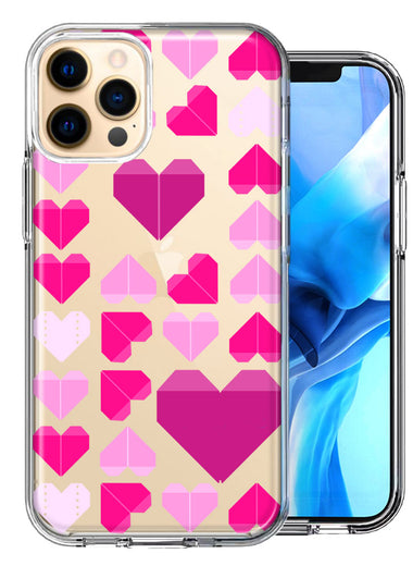 Apple iPhone 11 Pro Pink Purple Origami Valentine's Day Polkadot Hearts Design Double Layer Phone Case Cover