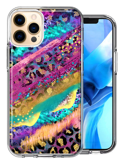 Apple iPhone 11 Pro Max Leopard Paint Colorful Beautiful Abstract Milkyway Double Layer Phone Case Cover