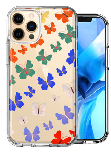 Apple iPhone 12 Pro Colorful Butterflies Design Double Layer Phone Case Cover