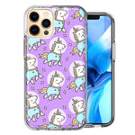 Apple iPhone 12 Pro Cute Unicorns Purple Design Double Layer Phone Case Cover