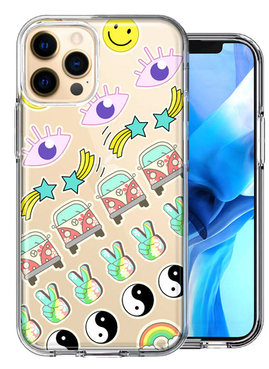 Apple iPhone 11 Pro 70's Yin Yang Hippie Happy Peace Stars Design Double Layer Phone Case Cover