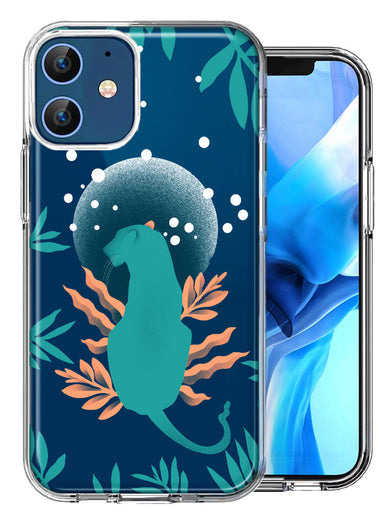 Apple iPhone 12 Moon Green Jaguar Design Double Layer Phone Case Cover