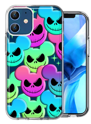 Apple iPhone 12 Bright Rainbow Nightmare Skulls Spooky Season Halloween Design Double Layer Phone Case Cover