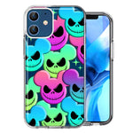 Apple iPhone 12 Bright Rainbow Nightmare Skulls Spooky Season Halloween Design Double Layer Phone Case Cover