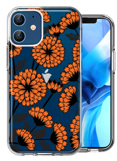 Apple iPhone 12 Orange Chrysanthemum Flowers Design Double Layer Phone Case Cover
