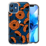 Apple iPhone 12 Orange Chrysanthemum Flowers Design Double Layer Phone Case Cover