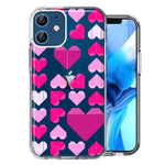 Apple iPhone 12 Pink Purple Origami Valentine's Day Polkadot Hearts Design Double Layer Phone Case Cover