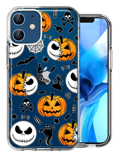 Apple iPhone 12 Halloween Jack-O-Lantern Pumpkin Skull Spooky Design Double Layer Phone Case Cover