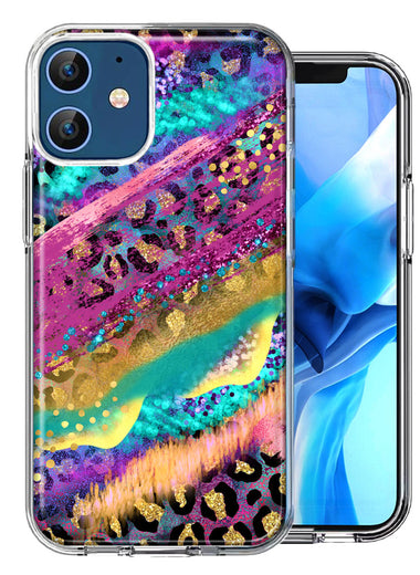 Apple iPhone 12 Leopard Paint Colorful Beautiful Abstract Milkyway Double Layer Phone Case Cover