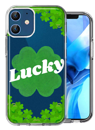 Apple iPhone 12 Lucky St Patrick's Day Shamrock Green Clovers Double Layer Phone Case Cover