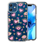 Apple iPhone 12 Pink Evil Eye Lucky Love Law Of Attraction Design Double Layer Phone Case Cover