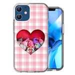 Apple iPhone 12 Valentine's Day Garden Gnomes Heart Love Pink Plaid Double Layer Phone Case Cover