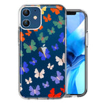 Apple iPhone 12 Colorful Butterflies Design Double Layer Phone Case Cover